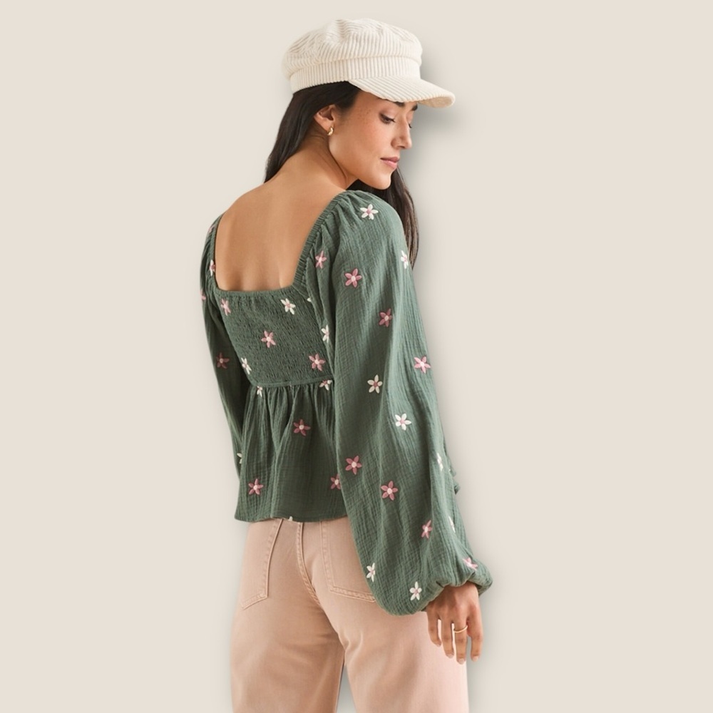 Altar’d State Olivia Embroidered Babydoll Top Green Women’s Size Small - Picture 4 of 13